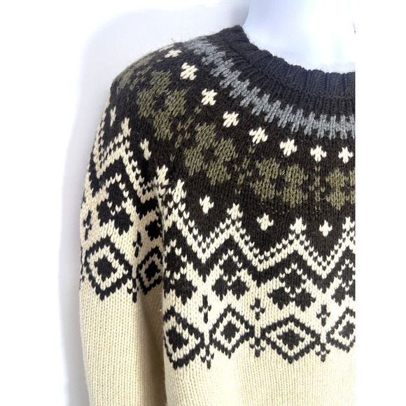 J. Crew Mens Nordic Fair Isle Sweater Size XL Lambswool Alpaca Tan Brown Gray - Picture 8 of 10